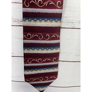 Stafford Men's New Silk‎ Neck Tie, Classic, Red Gray scroll striped design